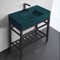 Green Console Sink With Matte Black Base, Modern, 32